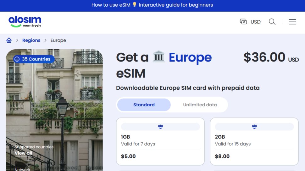 aloSIM website screenshot (February 2026).