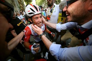 Caleb Ewan (Lotto Soudal) celebrates stage 11 victory at the Tour de France