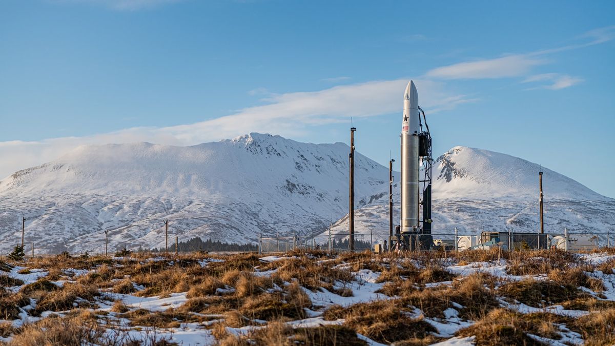 Astra&#039;s Rocket 3.0 on the pad at the Pacific Spaceport Complex in Alaska. The booster was scheduled to fly in early March 2020 as part of the DARPA Launch Challenge, but technical issues caused it to miss that window. Rocket 3.0 was damaged in late March 2020 during preparations for another orbital liftoff attempt. 