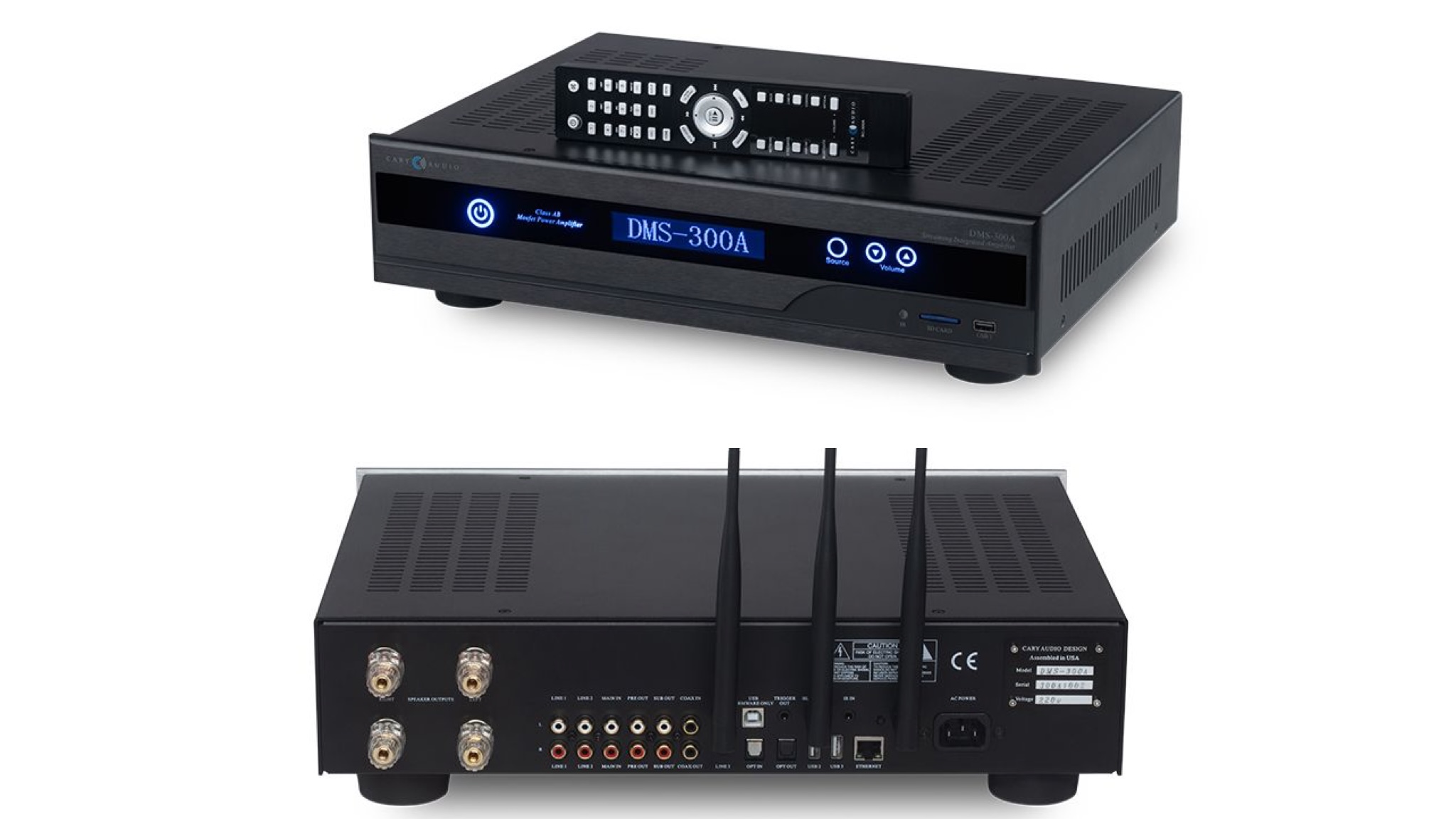 Front and back view of the Cary DMS-300A in black on a white background