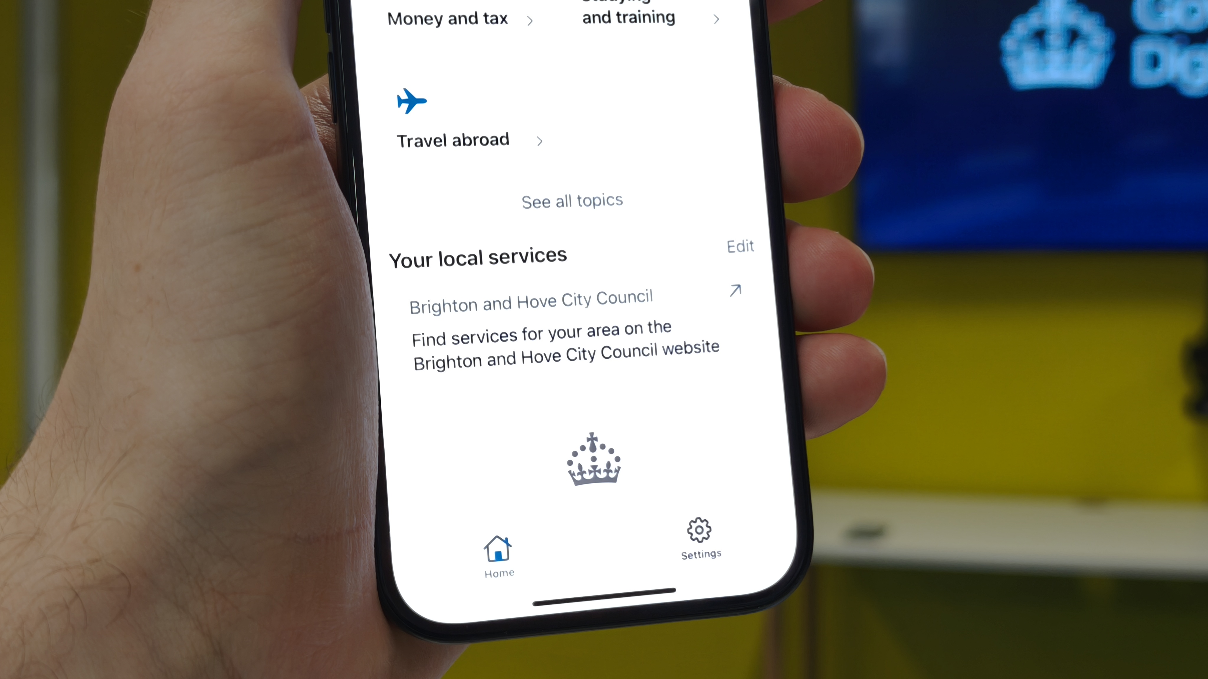 The Gov.uk app displaying local service options