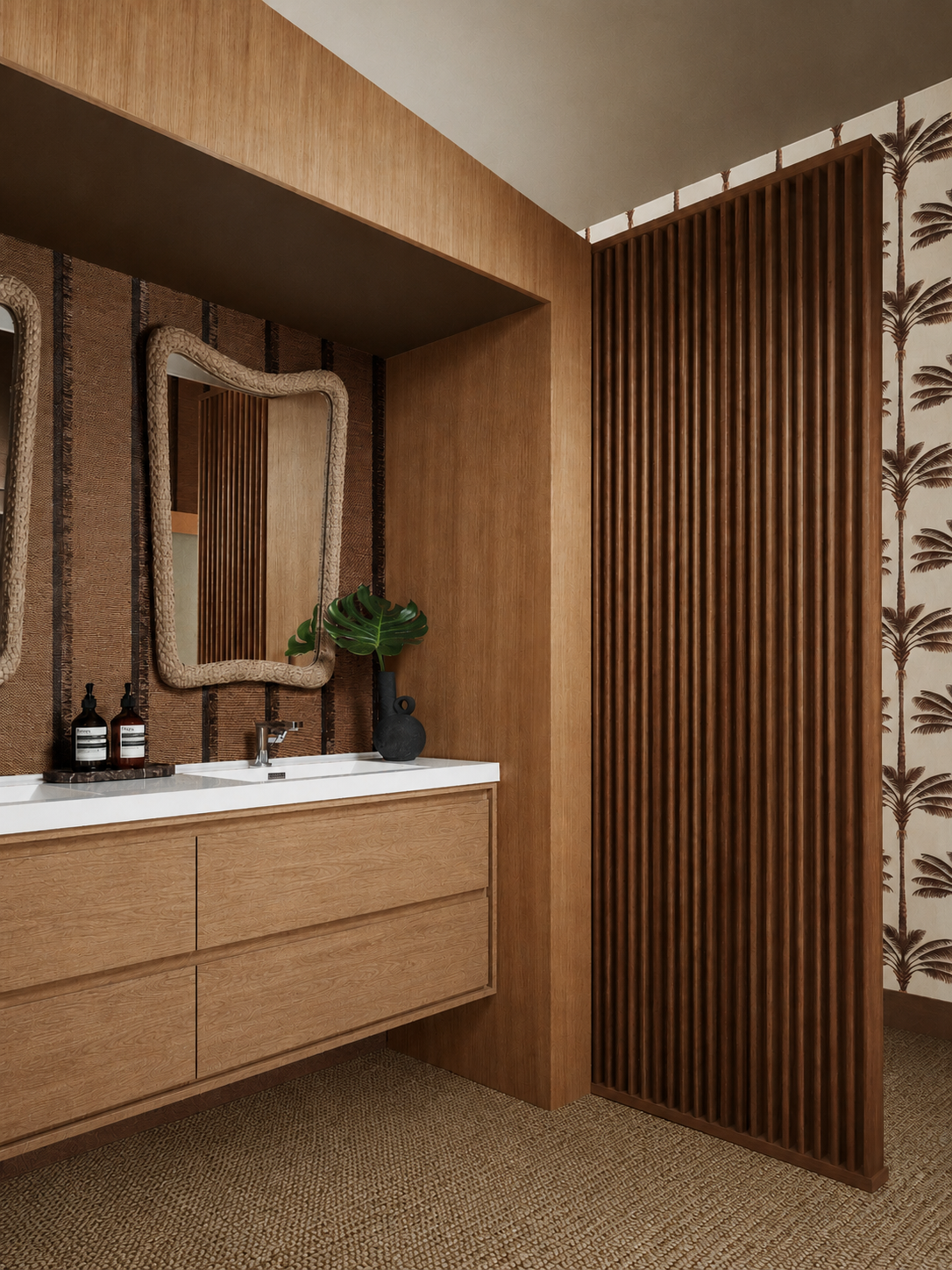 Vanity area separated from bedroom by a divider