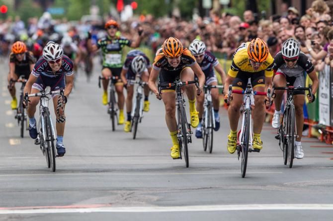 Jade Wilcoxson (Optum) wins the sprint and keeps the leader's jersey.