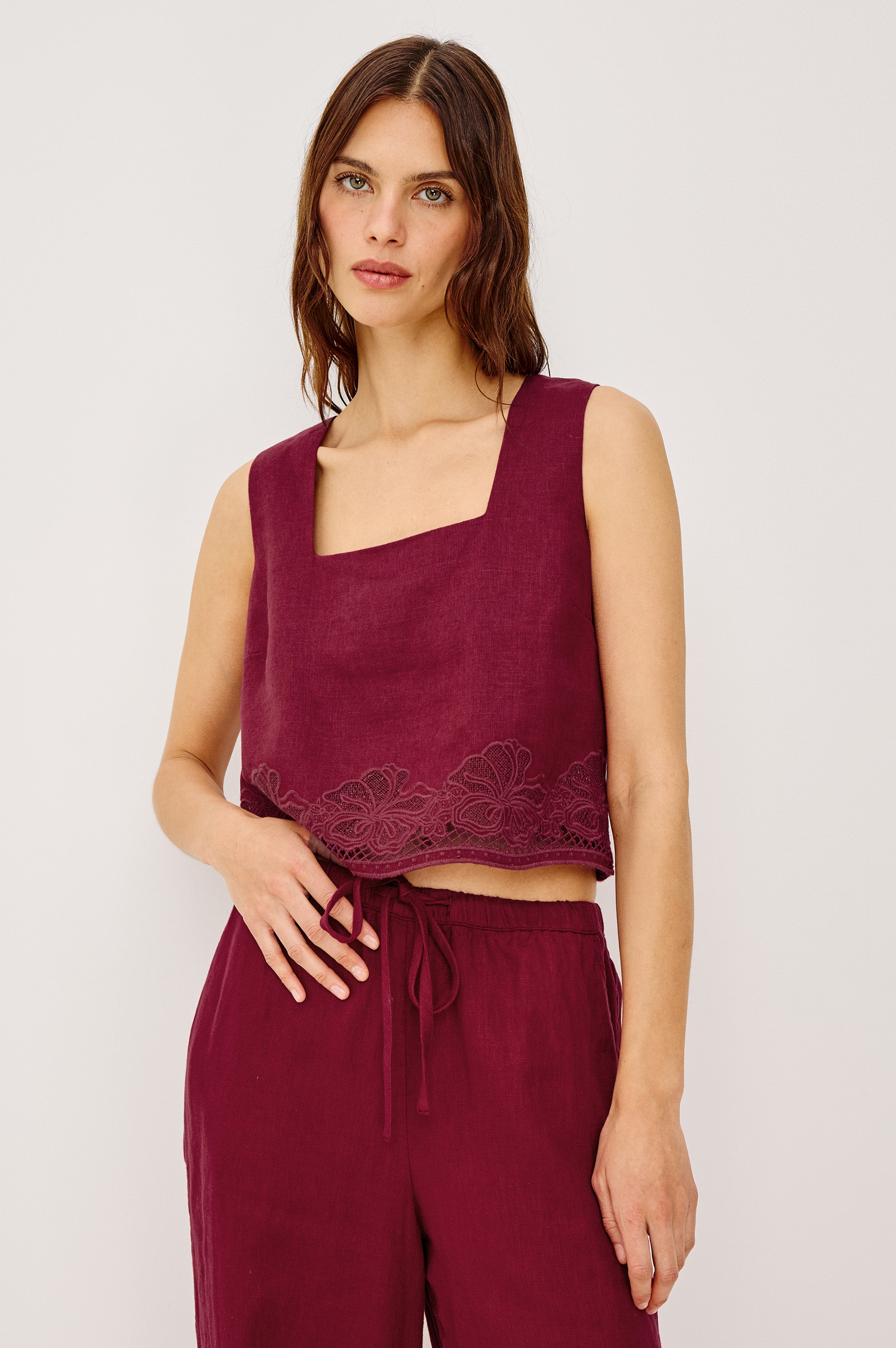 Akira Top - Berry Hibiscus Embroidered