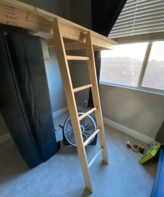 ladder on a DIY loft bed in a bedroom - Brooke Waite