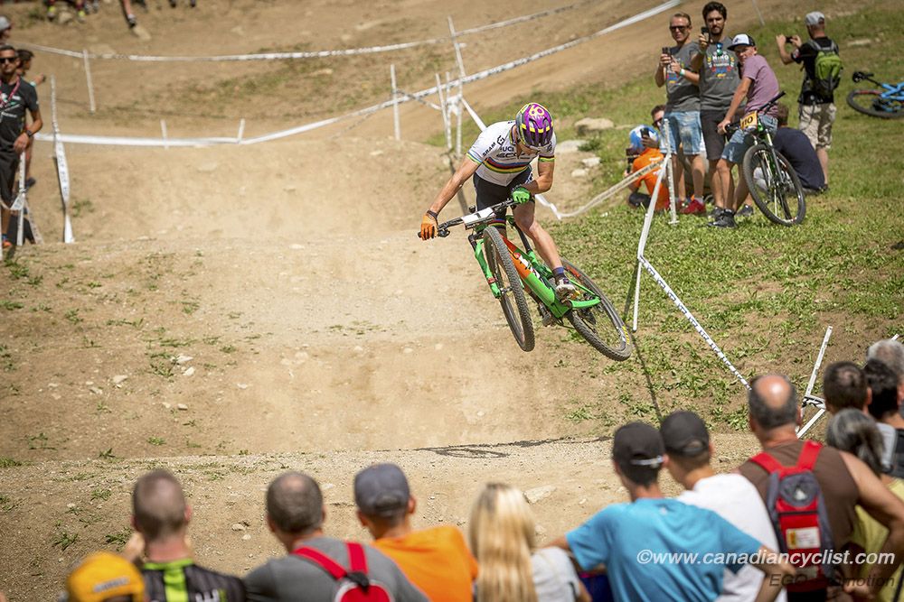 Nino Schurter (Sui) Scott-SRAM MTB Racing entertaining the spectators
