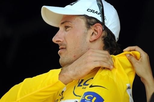 Fabian Cancellara in the leader's yellow jersey at the end of day two.
