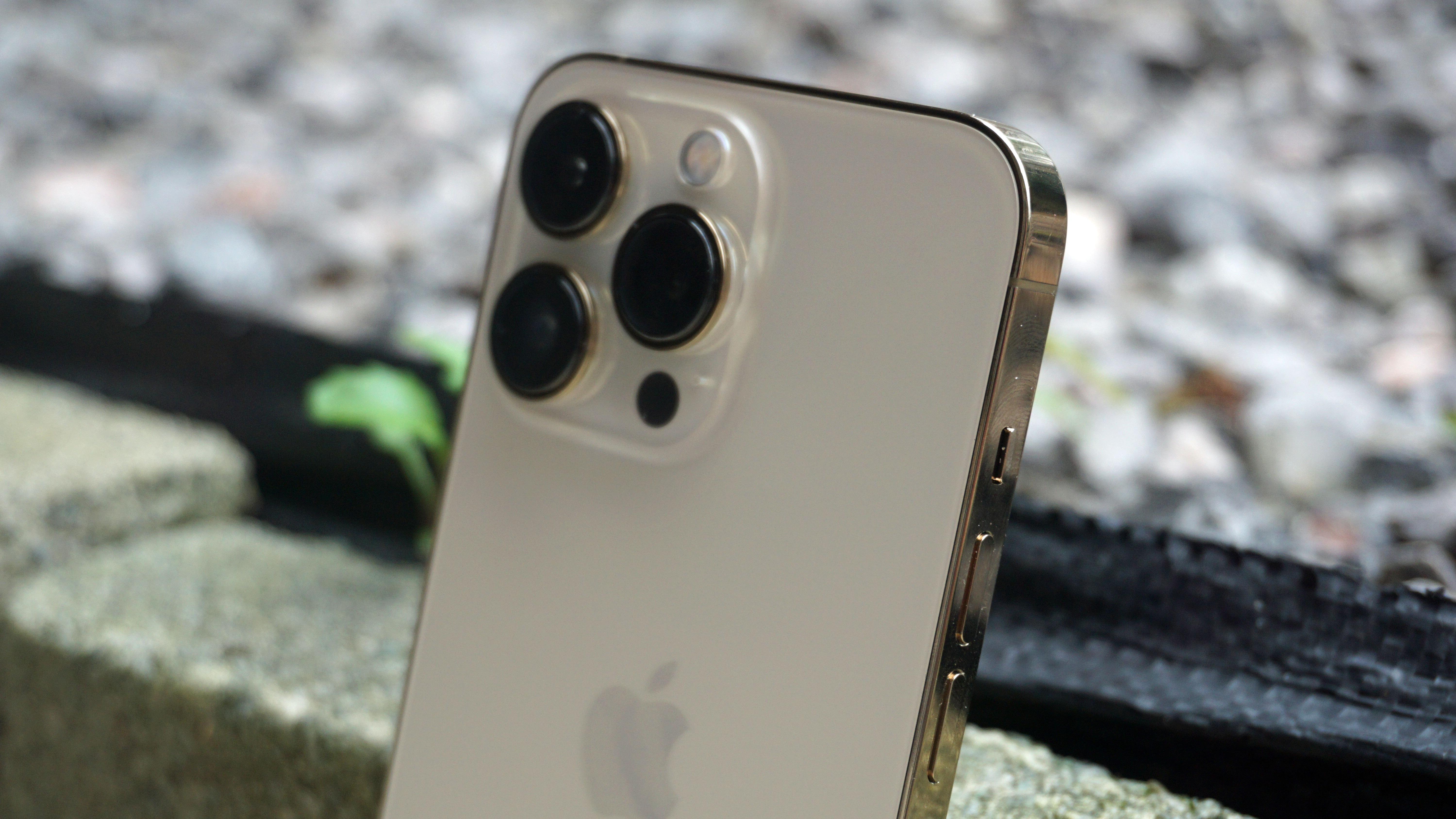 A close-up of the rear cameras on the iPhone 13 Pro