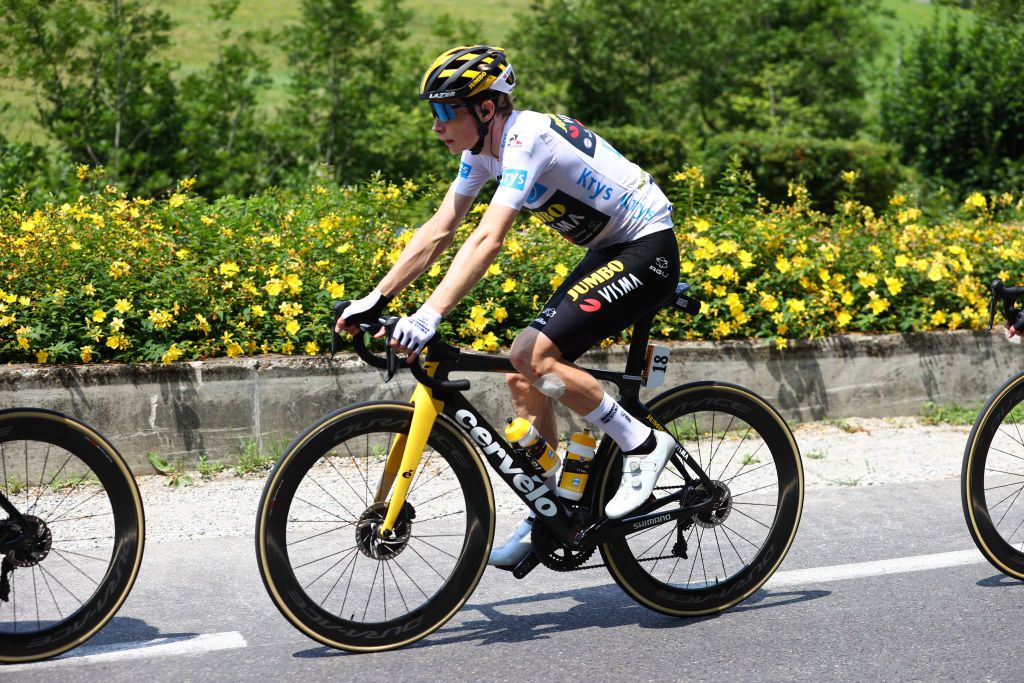 VALENCE FRANCE JULY 06 Jonas Vingegaard of Denmark and Team JumboVisma white best young jersey during the 108th Tour de France 2021 Stage 10 a 1907km stage from Albertville to Valence LeTour TDF2021 on July 06 2021 in Valence France Photo by Michael SteeleGetty Images