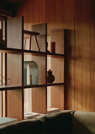 built in timber shelving at Fisher House in melbourne