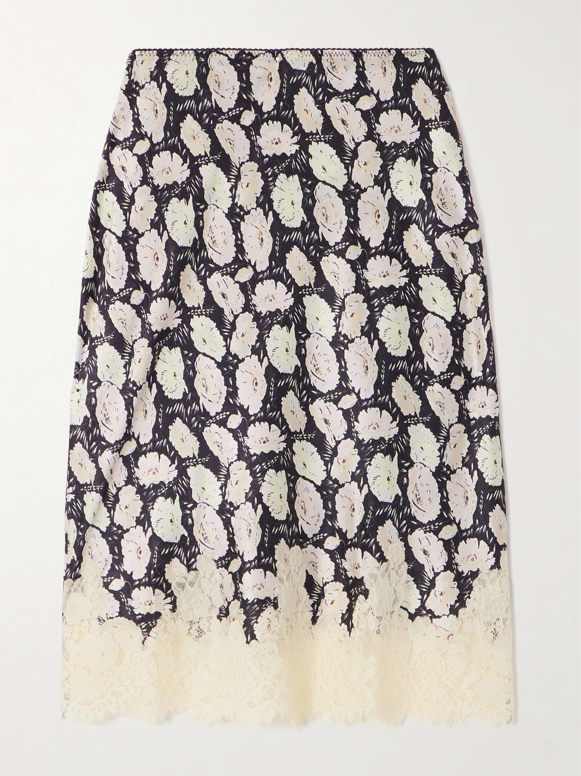Elowette Lace-Trimmed Floral-Print Silk-Satin Skirt