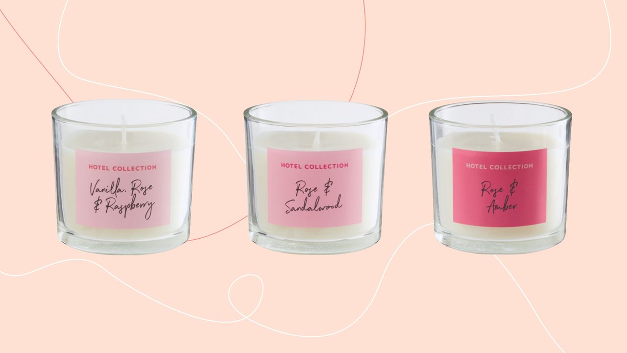 Aldi Hotel Collection Rose Collection candles on pink background