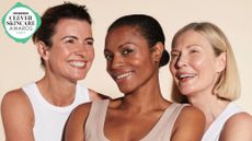 three women with beautiful skin to announce the woman&home clever skincare awards