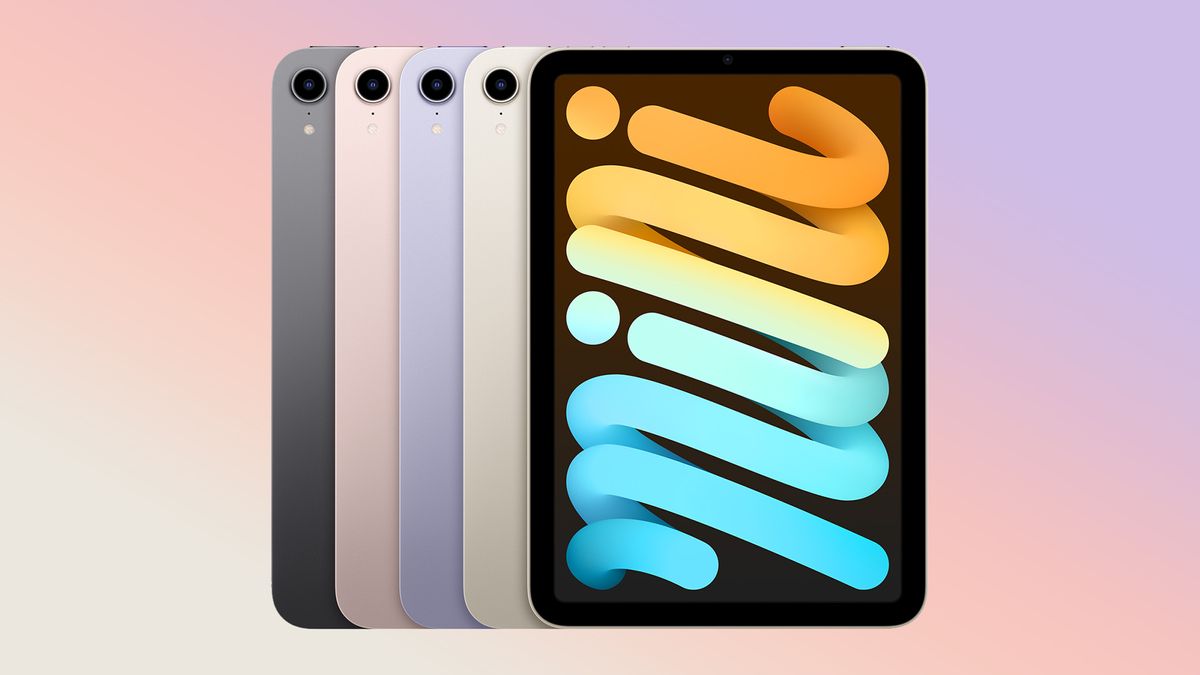 5 of the new iPad mini models on a gradient background.