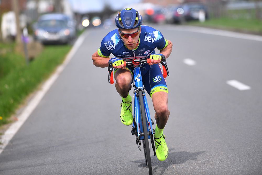 Frederik Backaert tucks during stage 1 at Three Days of De Panne