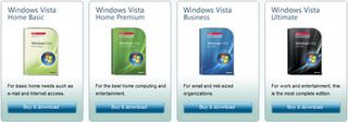 Home Basic, Home Premium, Business, and Ultimate versions of Vista are all available for digital download.