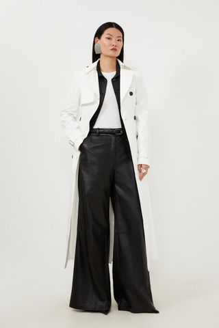 Karen Millen + Hammered Satin Belted Trench