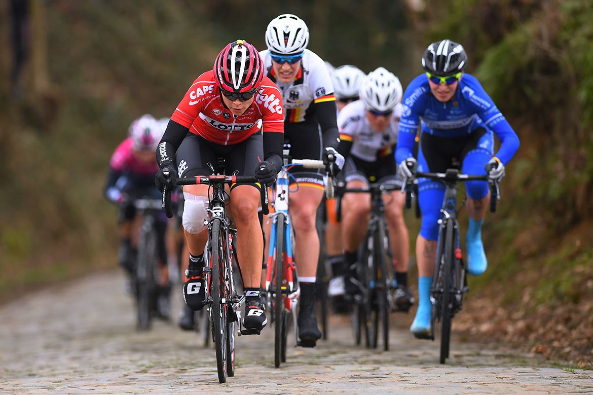 Chantal Hoffmann hard at work at the Omloop van het Hageland