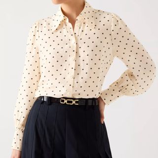 LK Bennett Sonya Birch & Black Silk Polkadot Jacquard Blouse