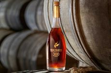 A bottle of R&eacute;my Martin 300th Anniversary Coupe in a barrel cellar