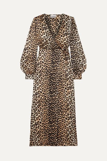 GANNI Leopard-Print Satin Dress
