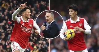 Arsenal stars Ben White and Takehiro Tomiyasu, with Lee Dixon inset