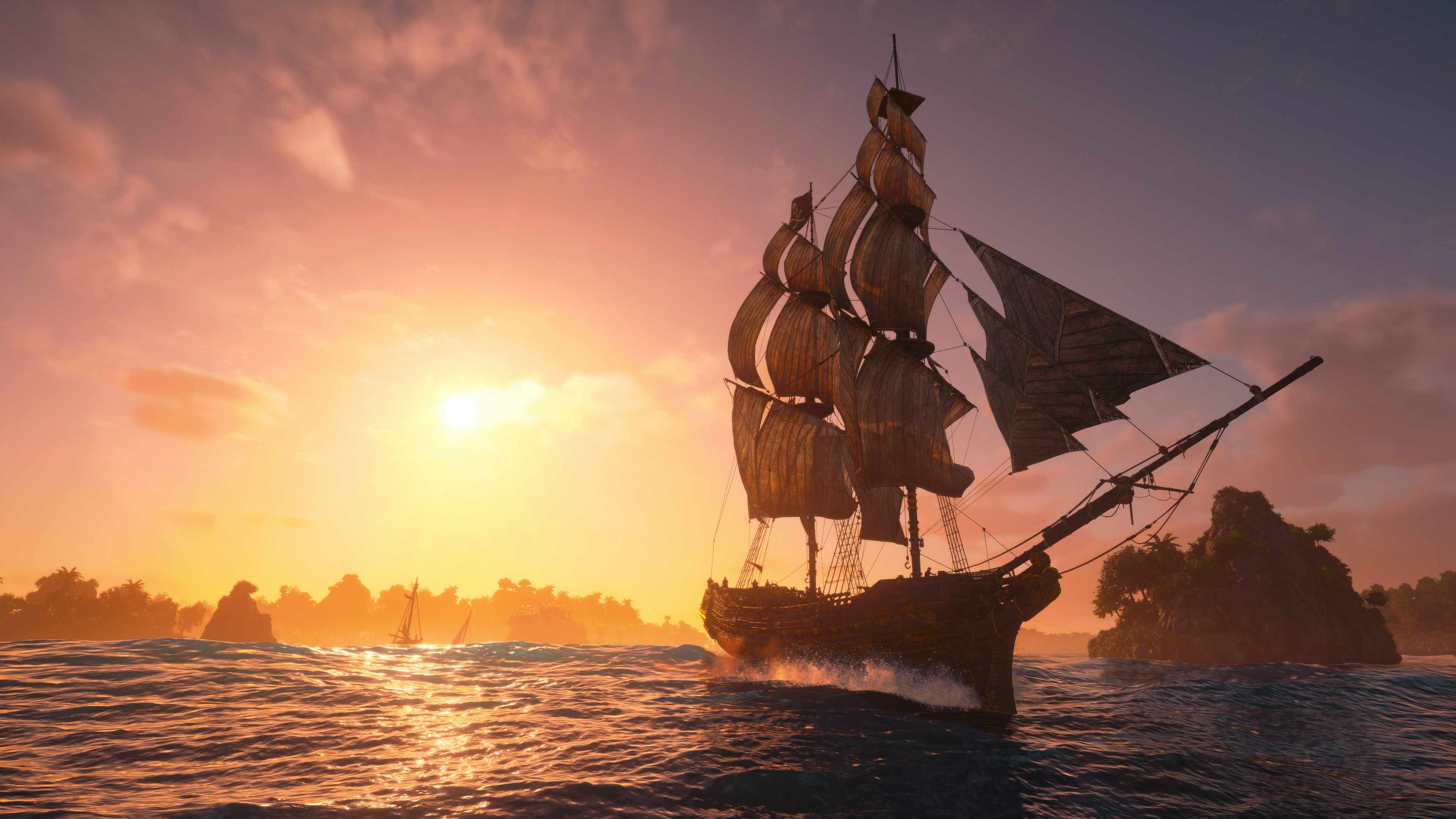 Assassins Creed Black Flag Resynced gameplay screenshot of sailing from the sunset.