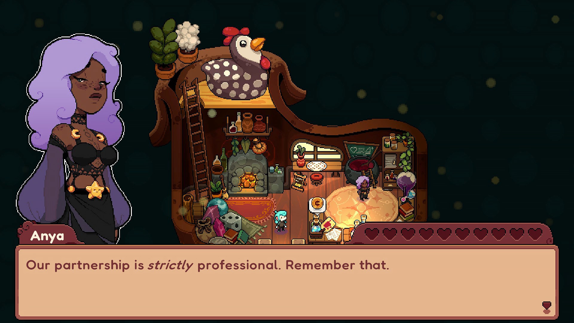 Fourleaf Fields - One of the villagers, Anya, telling the player "Our partnership is strictly professional. Remember that."
