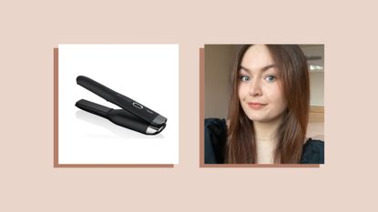 Collage of two images showing our contributing beauty editor as part of her ghd Unplugged review 