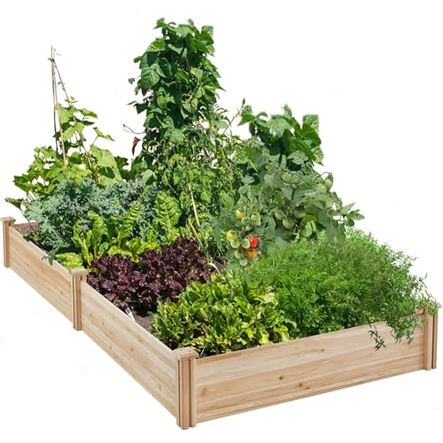 Yaheetech 8&amp;times;4ft Wooden Horticulture Raised Garden Bed Divisible Elevated Planting Planter Box for Flowers/vegetables/herbs in Backyard/patio Outdoor, Natural Wood, 93 X 48 X 10in