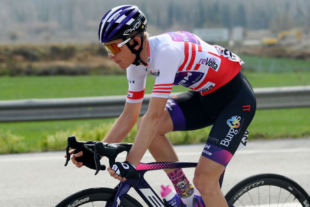 VALTER SPAIN MARCH 21 Jetse Bol of The Netherlands and Team BurgosBH Red mountain jersey competes during the 102nd Volta Ciclista a Catalunya 2023 Stage 2 a 1654km stage from Matar to Vallter 2135m VoltaCatalunya102 on March 21 2023 in Vallter Spain Photo by David RamosGetty Images