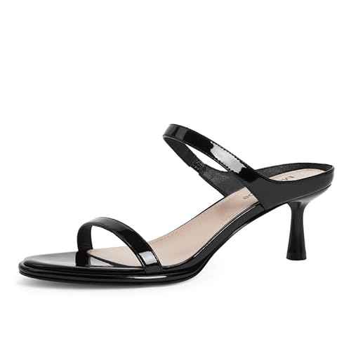 Modatope Two Strap Kitten Heels - Black Rounded Toe Women's Slip on Open Toe Mid Heeled Sandals Size 8.5