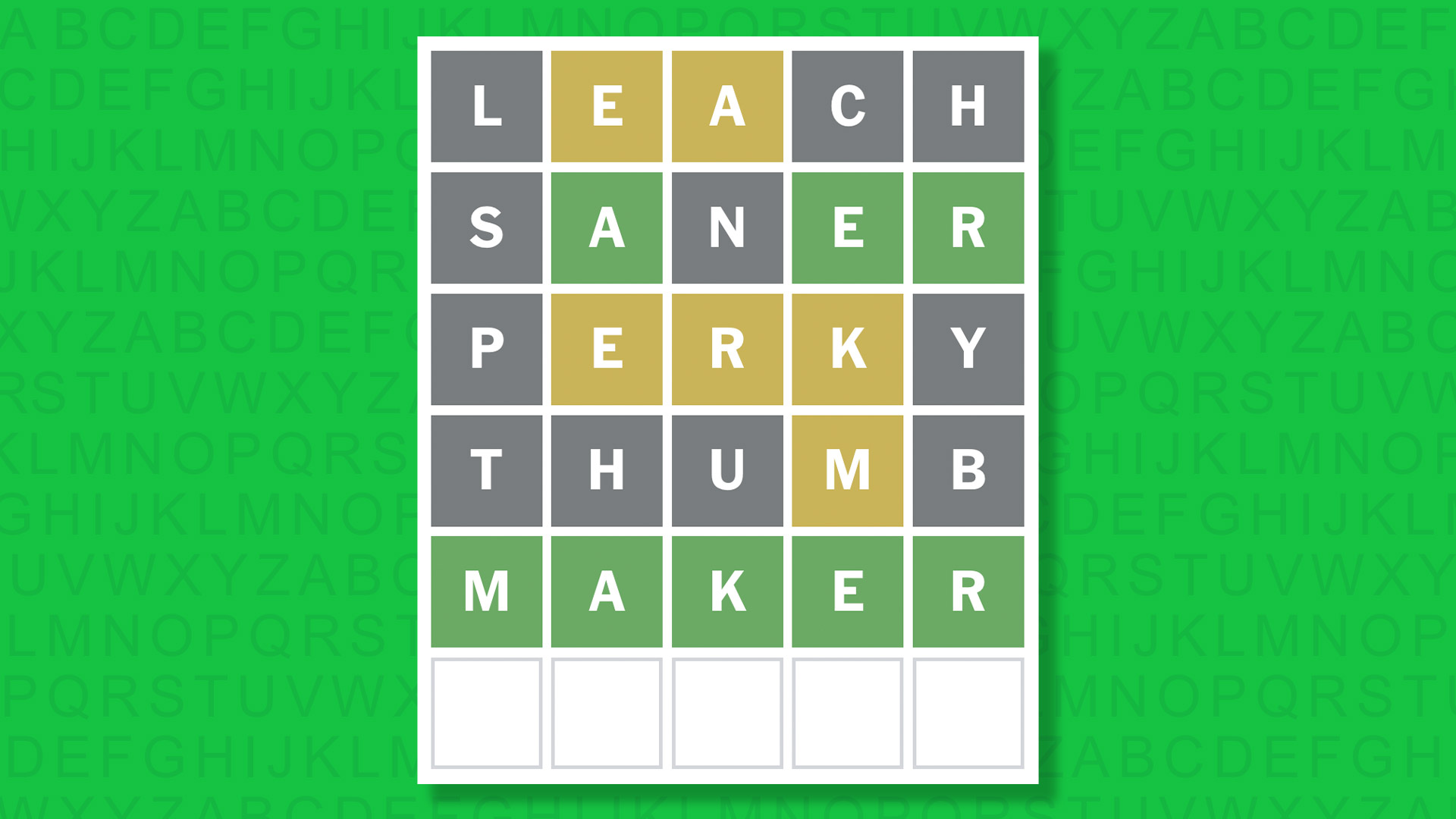 Ответ NYT Wordle для игры 1614 на зеленом фоне