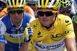 Simon Gerrans (Orica-GreenEdge) in yellow on stage 5 of the 2013 Tour de France