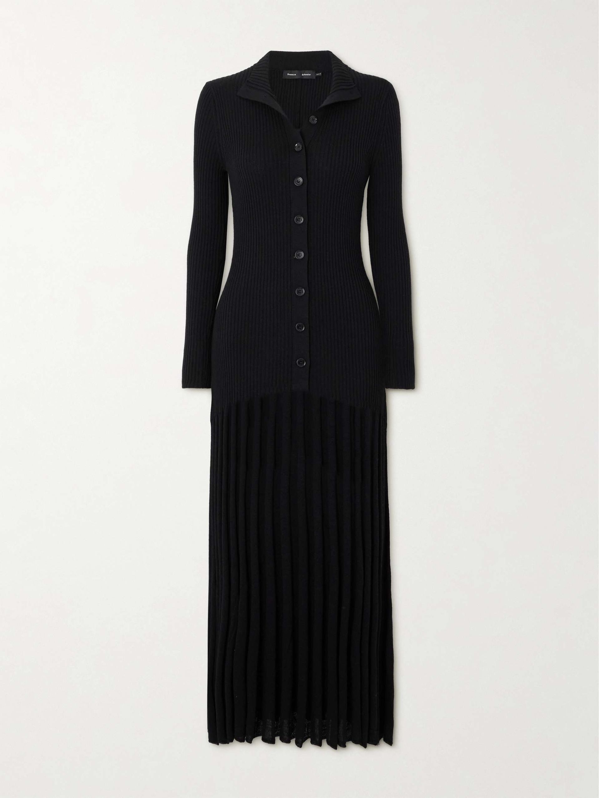 Jada Pleated Ribbed-Knit Wool Maxi Dress