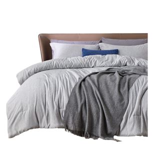 Grey queen bed set on a bed