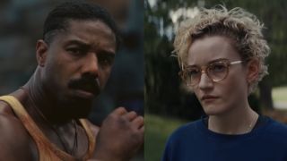Michael B. Jordan in Sinners and Julia Garner in Weapons side by side
