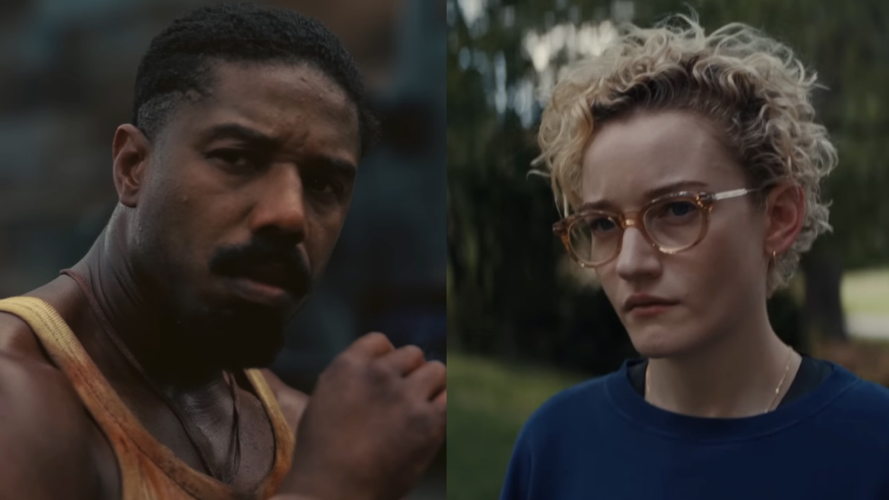 Michael B. Jordan in Sinners and Julia Garner in Weapons side by side 