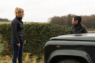 Revenge! Charity Dingle is turfed out of Moira's car and left in the middle of nowhere.
