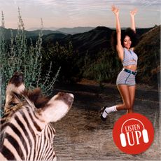 flowerovlove's mini skirt warrior album art featuring her jumping while a zebra looks at her opposite marie claire's listen up franchise art