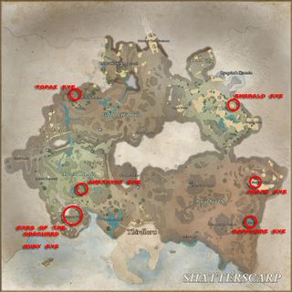 Avowed Totem of Revelations locations - A map showing the locations of all six totem fragments and the base hidden across Shatterscarp.