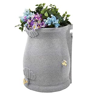 Good Ideas Rain Wizard Urn 50 Gallon Rain Barrel With Planter and 2 Metal Spigots, Light Granite