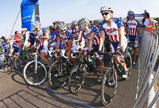The American riders line up at the head of the field.