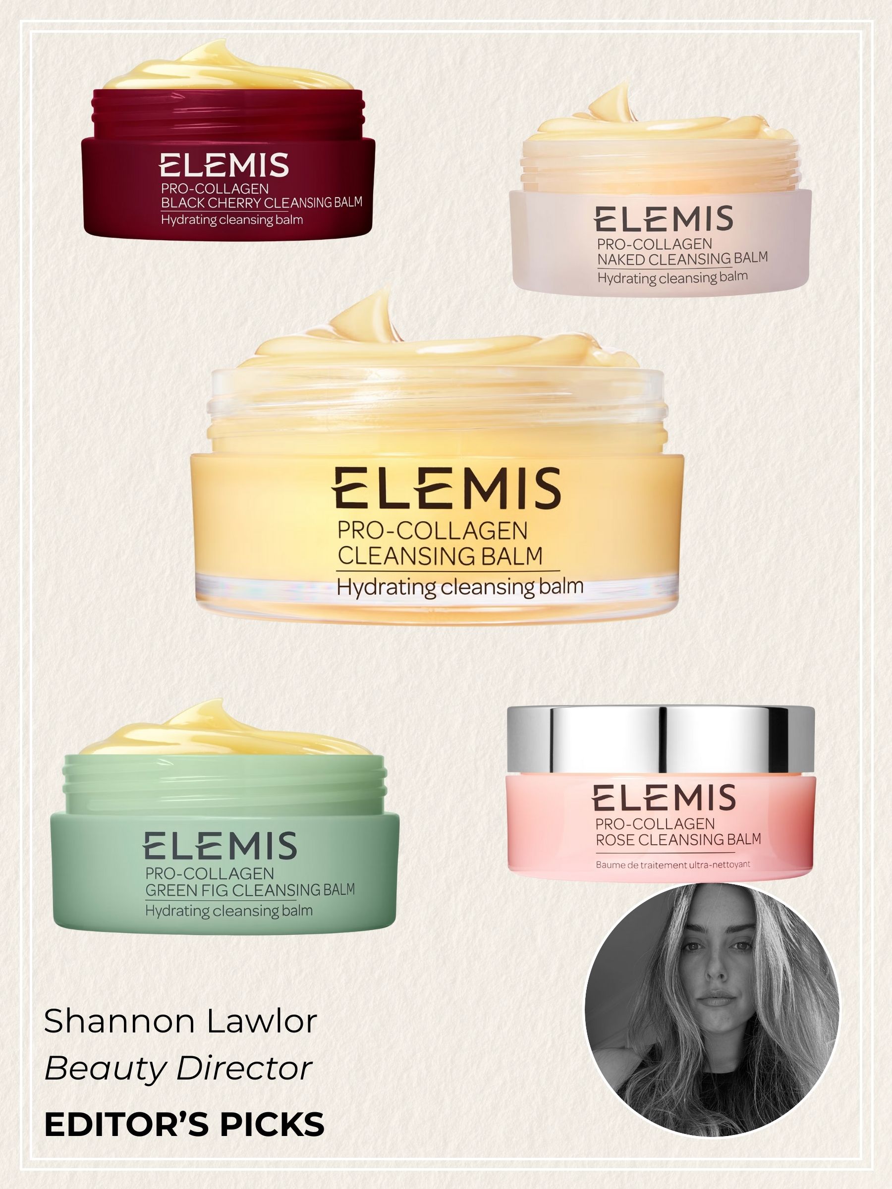 Elemis Pro-Collagen Cleansing Balm collection with a selfie of Shannon Lawlor