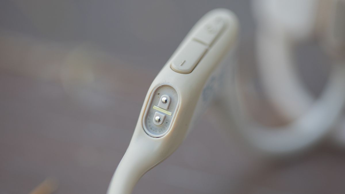 Shokz OpenRun Pro detail of charging port