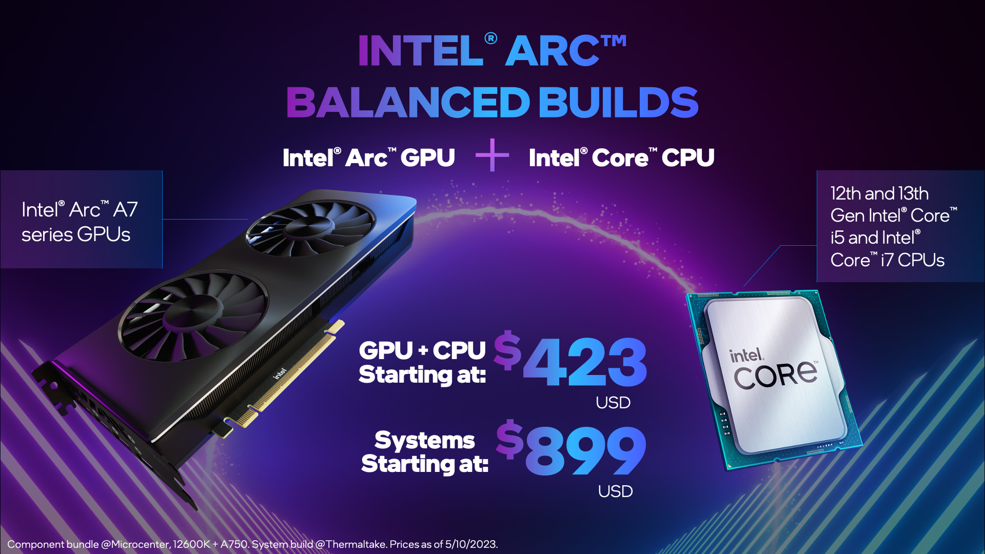 Werbematerial für das Intel Arc Balanced Builds-Programm.