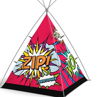 teepee with red and black design