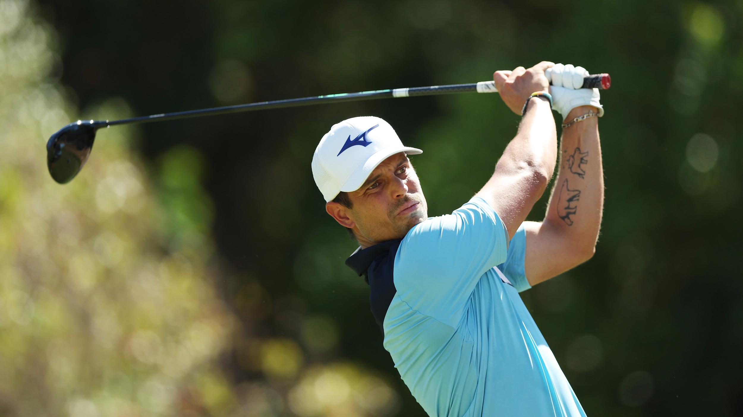 Adrien Saddier after hitting a tee shot at the 2025 Italian Open 