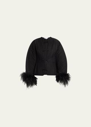 Hebao Quilted Tie-Front Feather-Cuff Jacket