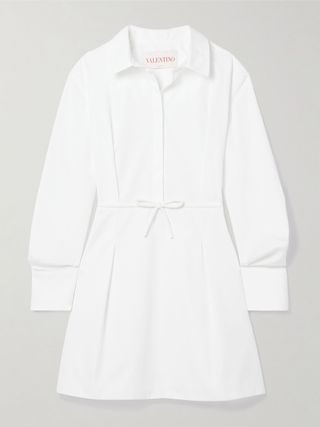 VALENTINO GARAVANI, Bow-detailed pleated cotton-poplin mini shirt dress